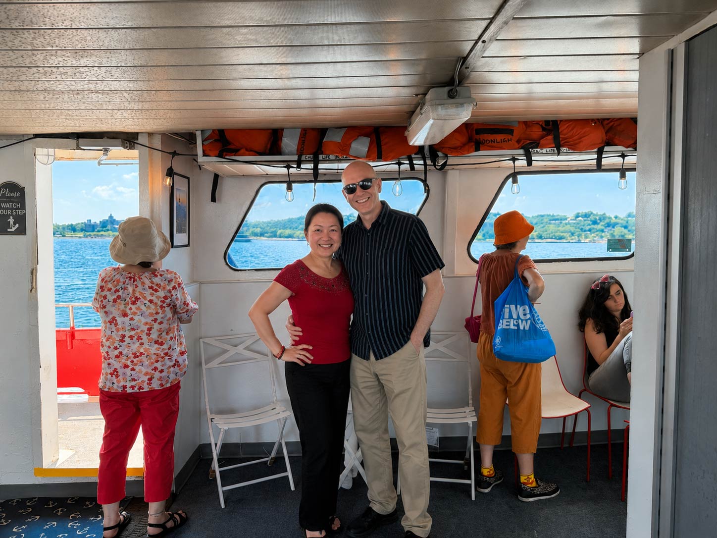 The inside seating area protects guests from the sun during the Statue of Liberty cruise