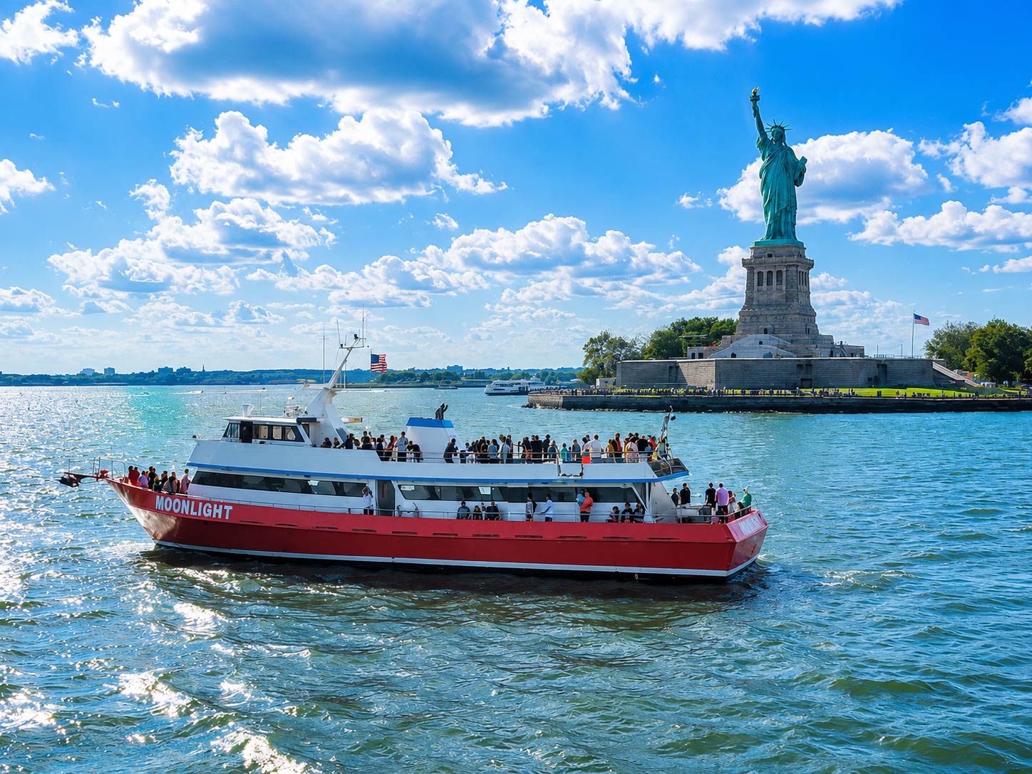 Daytime Statue of Liberty boat cruise with New York Harbor skyline views